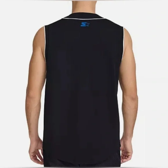 Starter Men's Logo Embroidered Sleeveless Button-Down Baseball Jersey Black- NWT - Picture 4 of 5